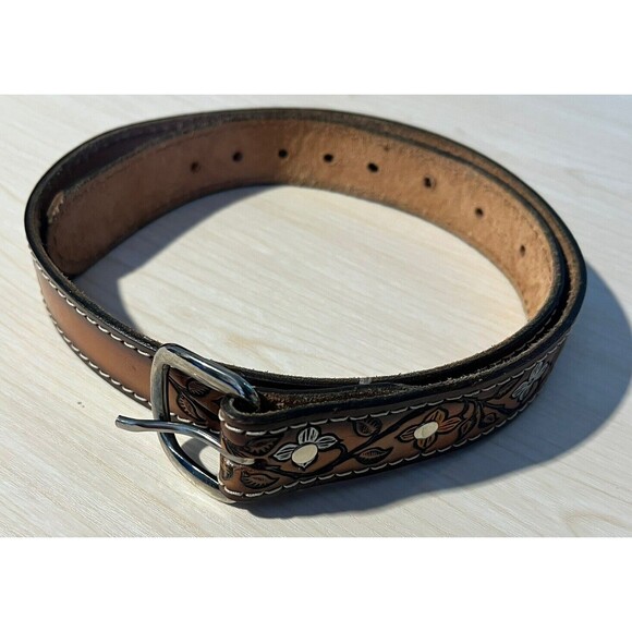 Womens Belt Hand Painted 34-36 Floral Tooled Cowhide Leather Western Rodeo JANE main image 8